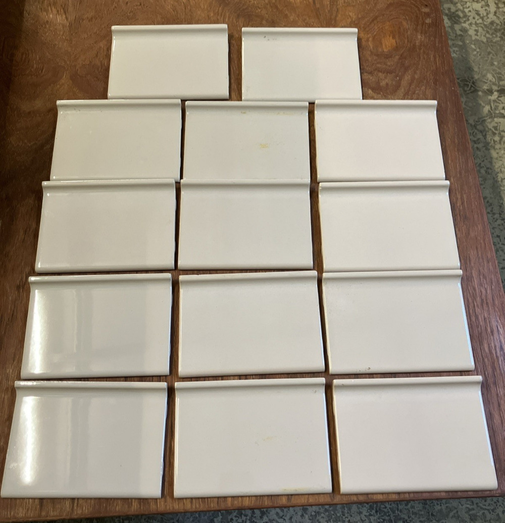 NOS 14 Vintage 70s 80s Beige Glossy Base Trim Tiles Lot 4.25" x 6" Never Used
